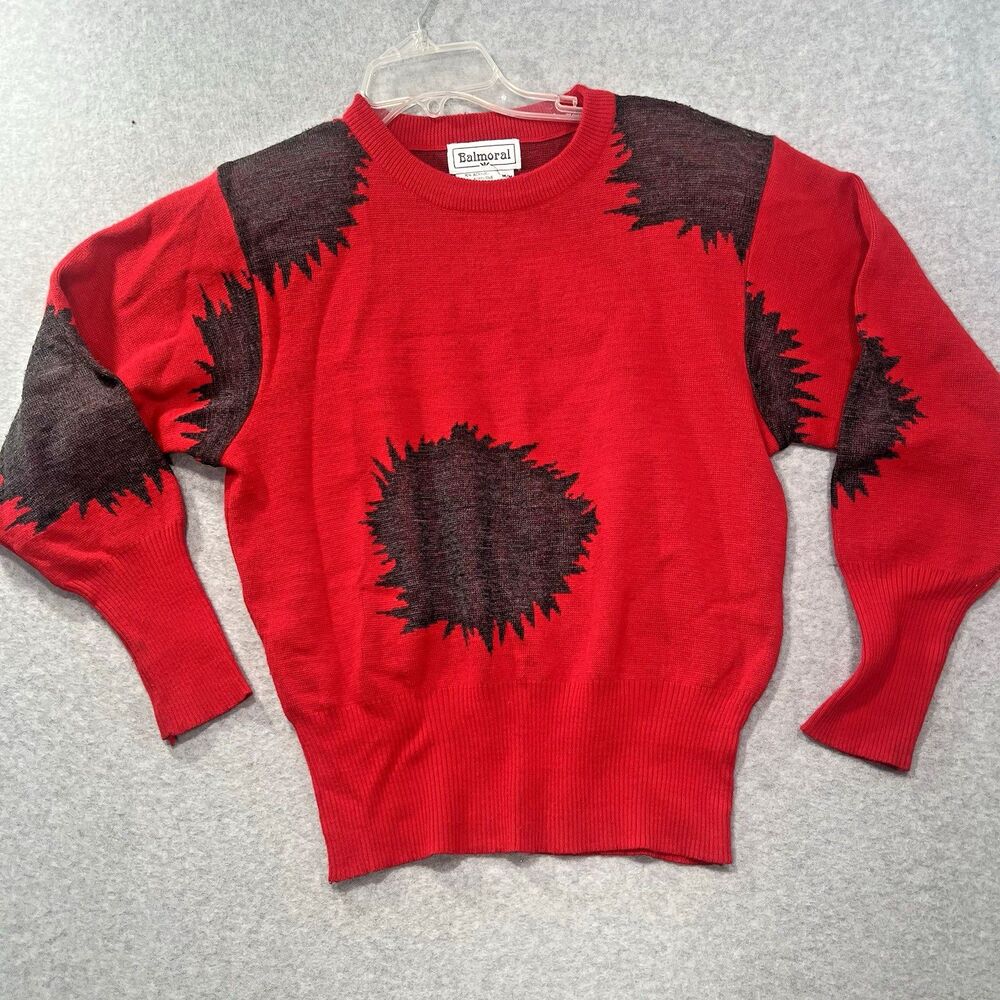 Vintage Balmoral pullover sweater Womens M wool blend dolman Red Gray H Kong 80s